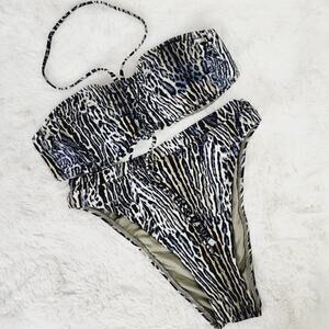 Victoria's Secret Bikini Set Animal Print Bandeau High Waist High Cut Swimsuit M